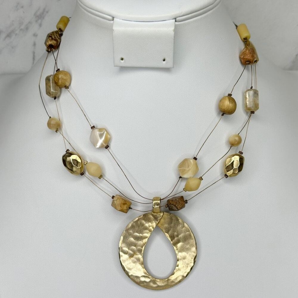 Chico's Beaded Open Teardrop Pendant Gold Necklace ✨